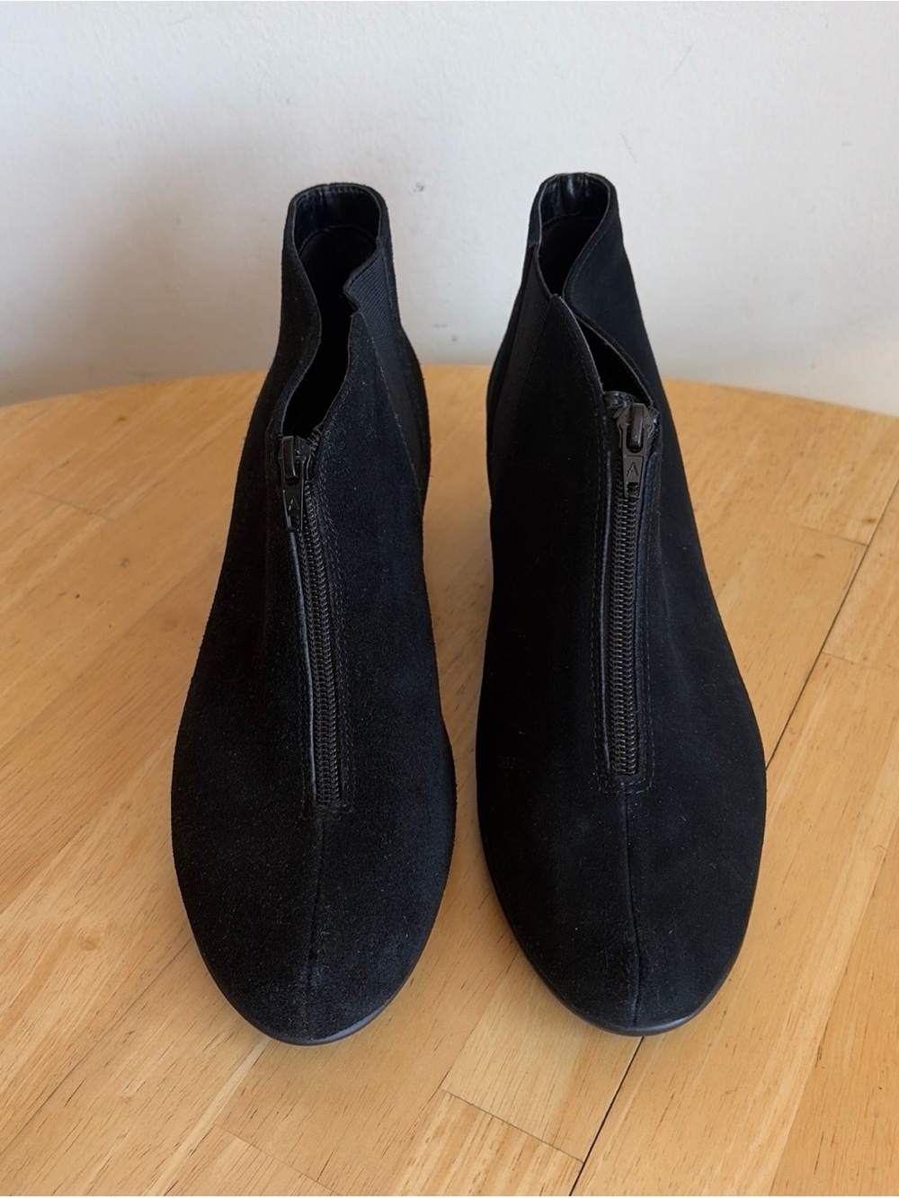 AEROSOLES Black Suede Ankle Booties with Low Wedge